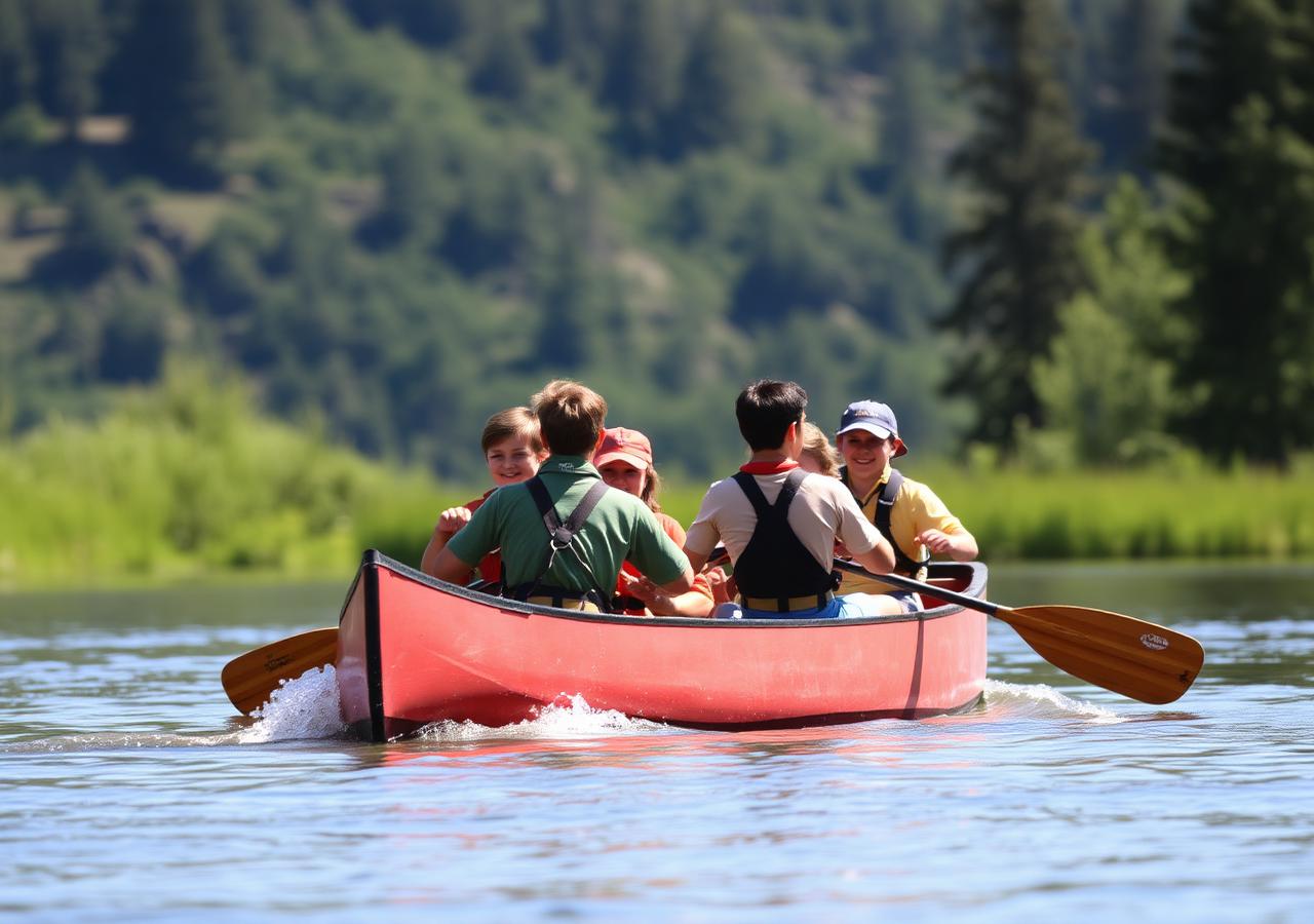 Crew members preparing gear for a paddle